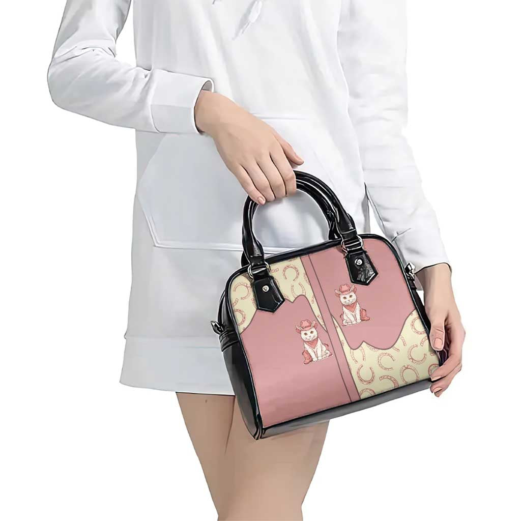Cowcat Shoulder Handbag Cowboy Cat Meowdy Retro Western Yoke Pink - Wonder Print Shop
