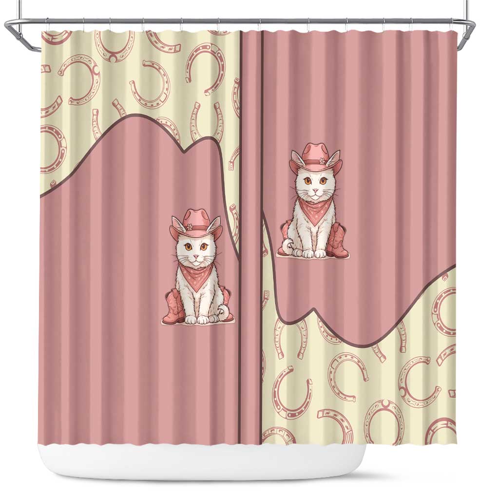 Cowcat Shower Curtain Cowboy Cat Meowdy Retro Western Yoke Pink - Wonder Print Shop