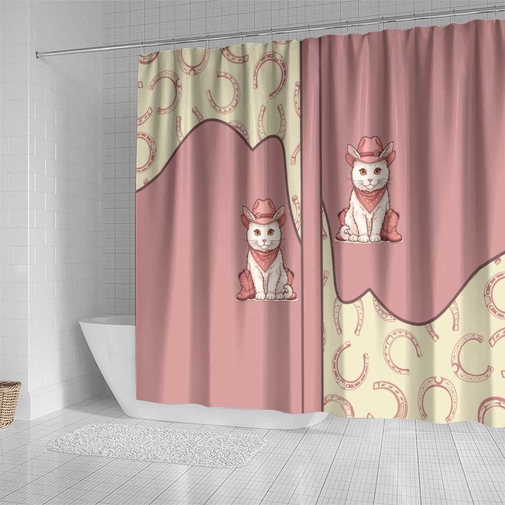 Cowcat Shower Curtain Cowboy Cat Meowdy Retro Western Yoke Pink - Wonder Print Shop