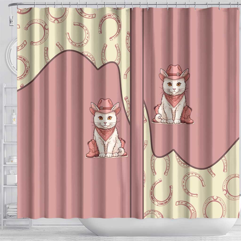 Cowcat Shower Curtain Cowboy Cat Meowdy Retro Western Yoke Pink - Wonder Print Shop
