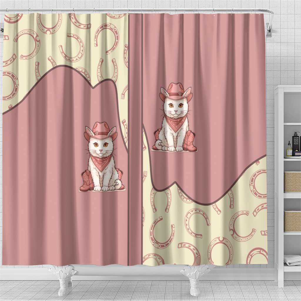 Cowcat Shower Curtain Cowboy Cat Meowdy Retro Western Yoke Pink - Wonder Print Shop