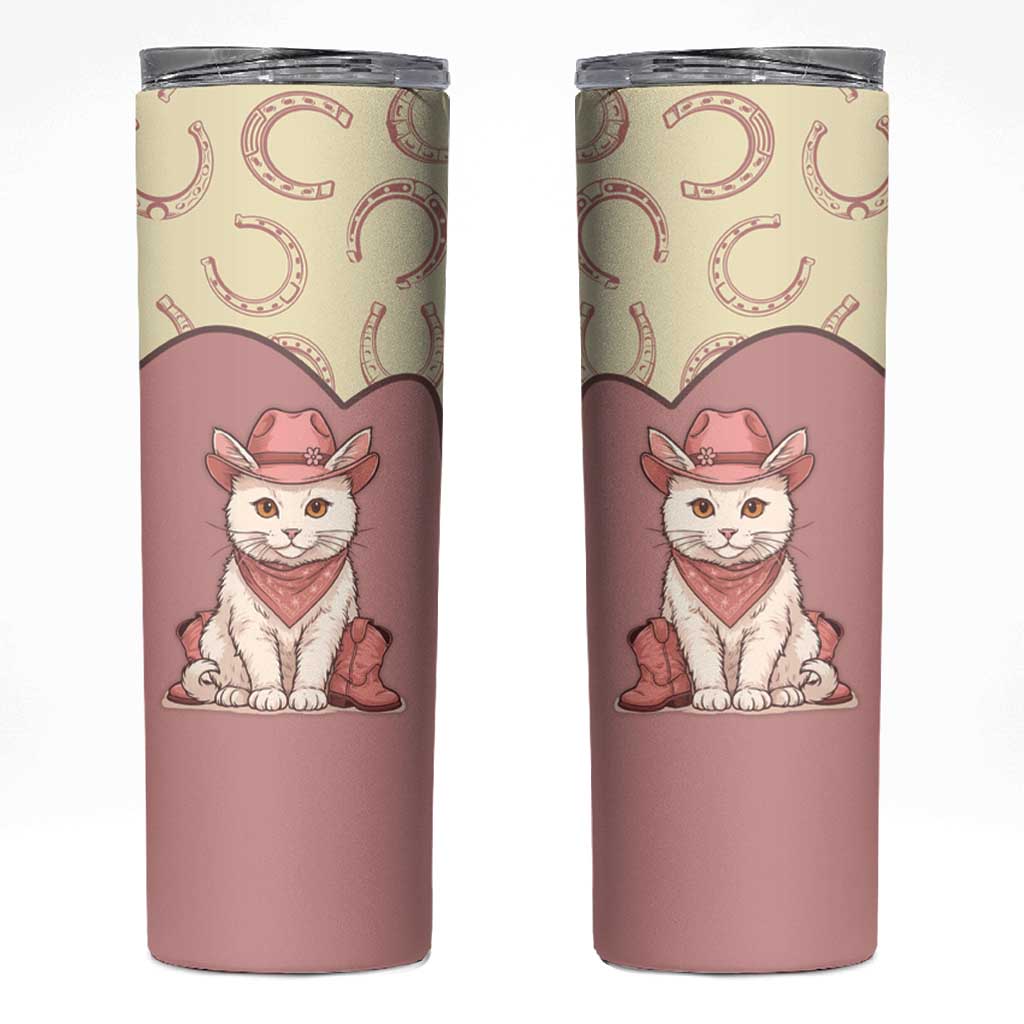 Cowcat Skinny Tumbler Cowboy Cat Meowdy Retro Western Yoke Pink - Wonder Print Shop