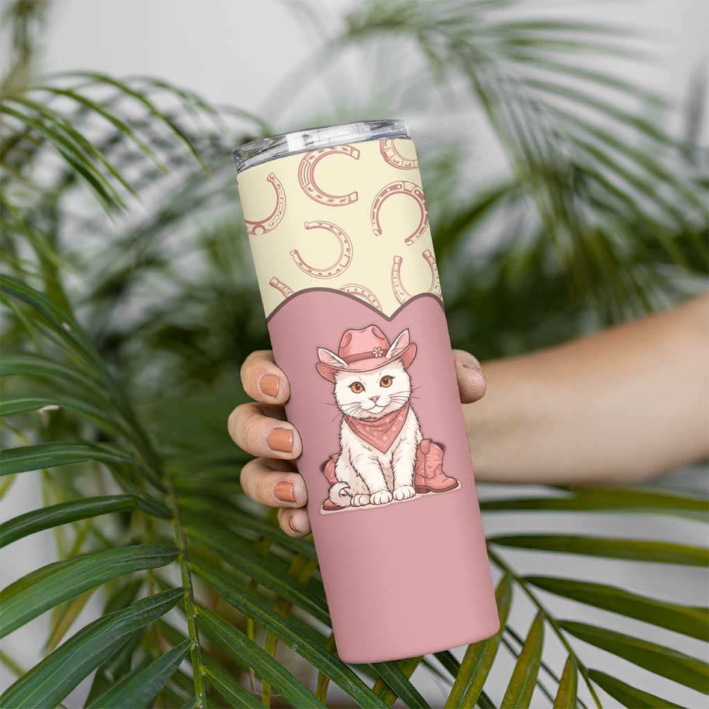 Cowcat Skinny Tumbler Cowboy Cat Meowdy Retro Western Yoke Pink - Wonder Print Shop