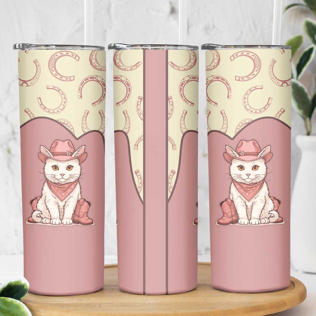 Cowcat Skinny Tumbler Cowboy Cat Meowdy Retro Western Yoke Pink - Wonder Print Shop