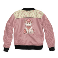 Cowcat Sleeve Zip Bomber Jacket Cowboy Cat Meowdy Retro Western Yoke Pink - Wonder Print Shop