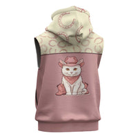 Cowcat Sleeveless Hoodie Cowboy Cat Meowdy Retro Western Yoke Pink - Wonder Print Shop