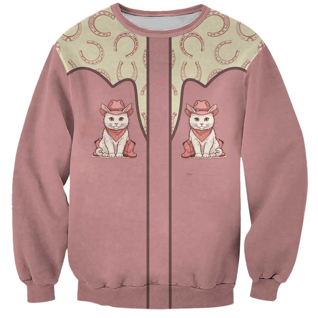 Cowcat Sweatshirt Cowboy Cat Meowdy Retro Western Yoke Pink - Wonder Print Shop