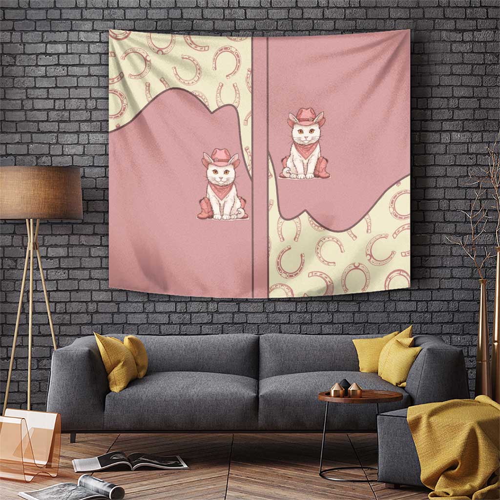 Cowcat Tapestry Cowboy Cat Meowdy Retro Western Yoke Pink - Wonder Print Shop