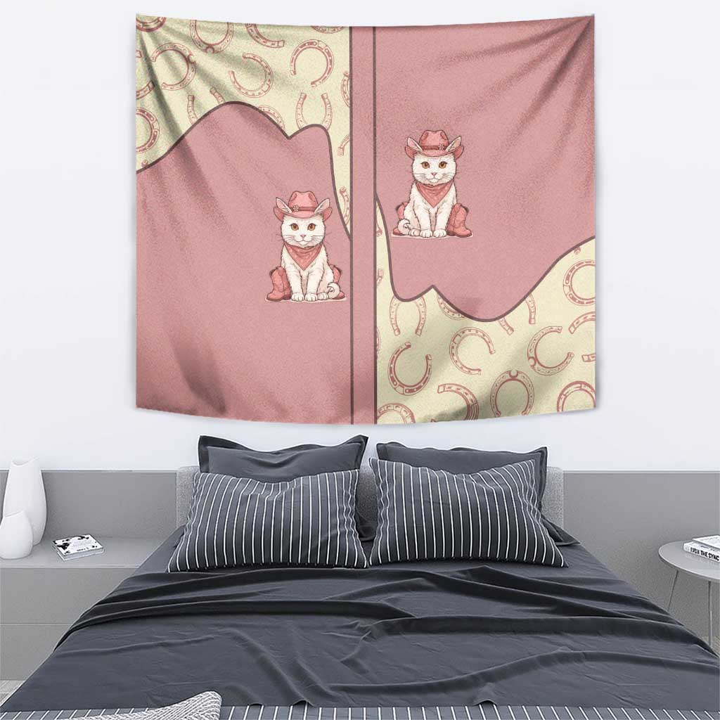 Cowcat Tapestry Cowboy Cat Meowdy Retro Western Yoke Pink - Wonder Print Shop
