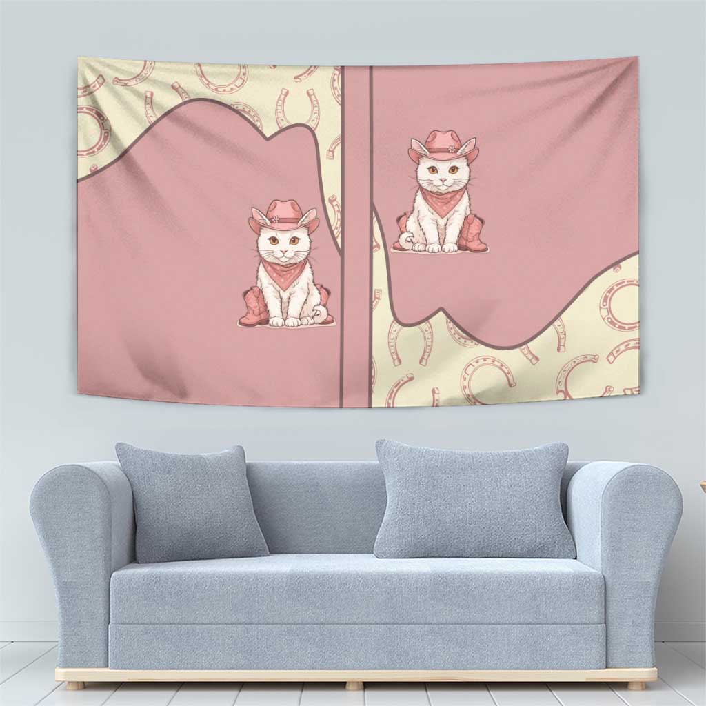 Cowcat Tapestry Cowboy Cat Meowdy Retro Western Yoke Pink - Wonder Print Shop