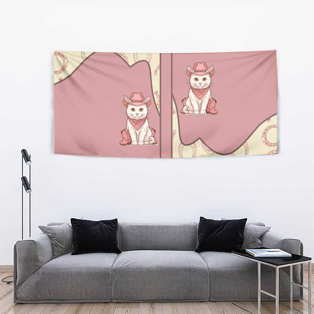 Cowcat Tapestry Cowboy Cat Meowdy Retro Western Yoke Pink - Wonder Print Shop