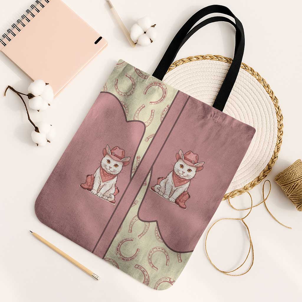 Cowcat Tote Bag Cowboy Cat Meowdy Retro Western Yoke Pink - Wonder Print Shop