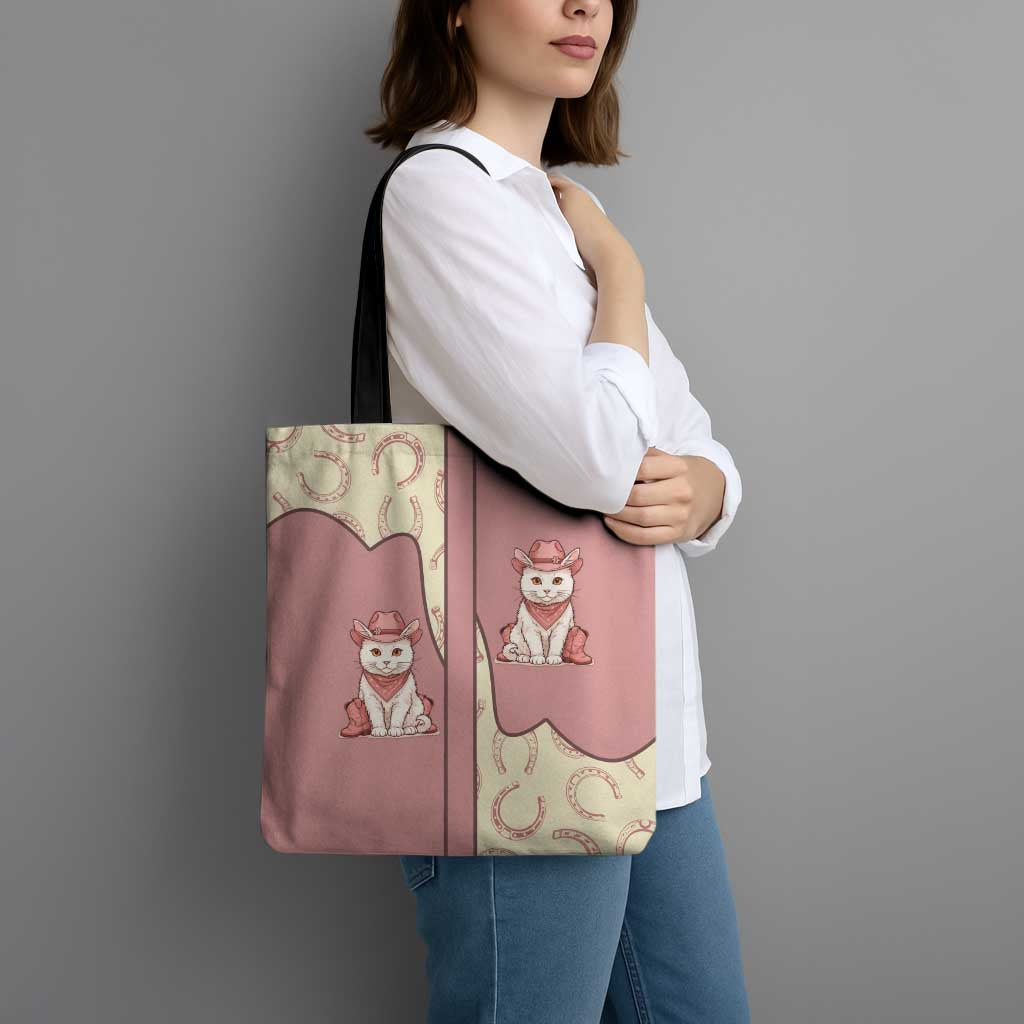 Cowcat Tote Bag Cowboy Cat Meowdy Retro Western Yoke Pink - Wonder Print Shop