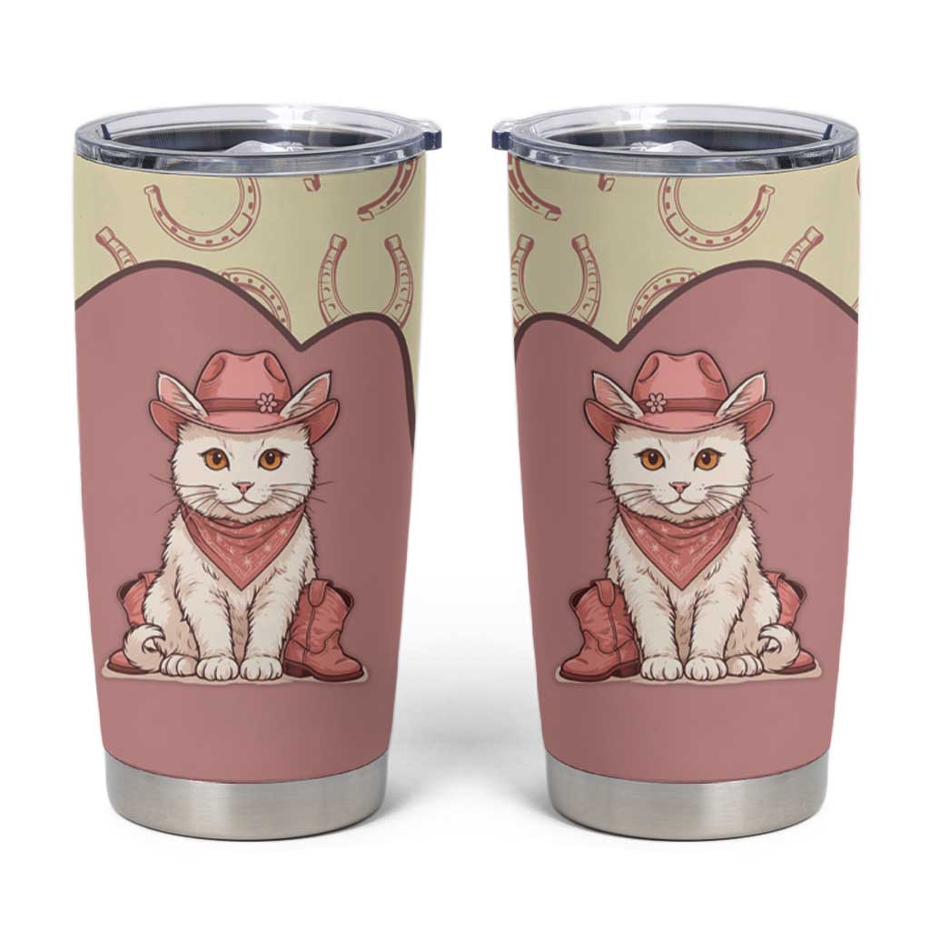 Cowcat Tumbler Cup Cowboy Cat Meowdy Retro Western Yoke Pink - Wonder Print Shop