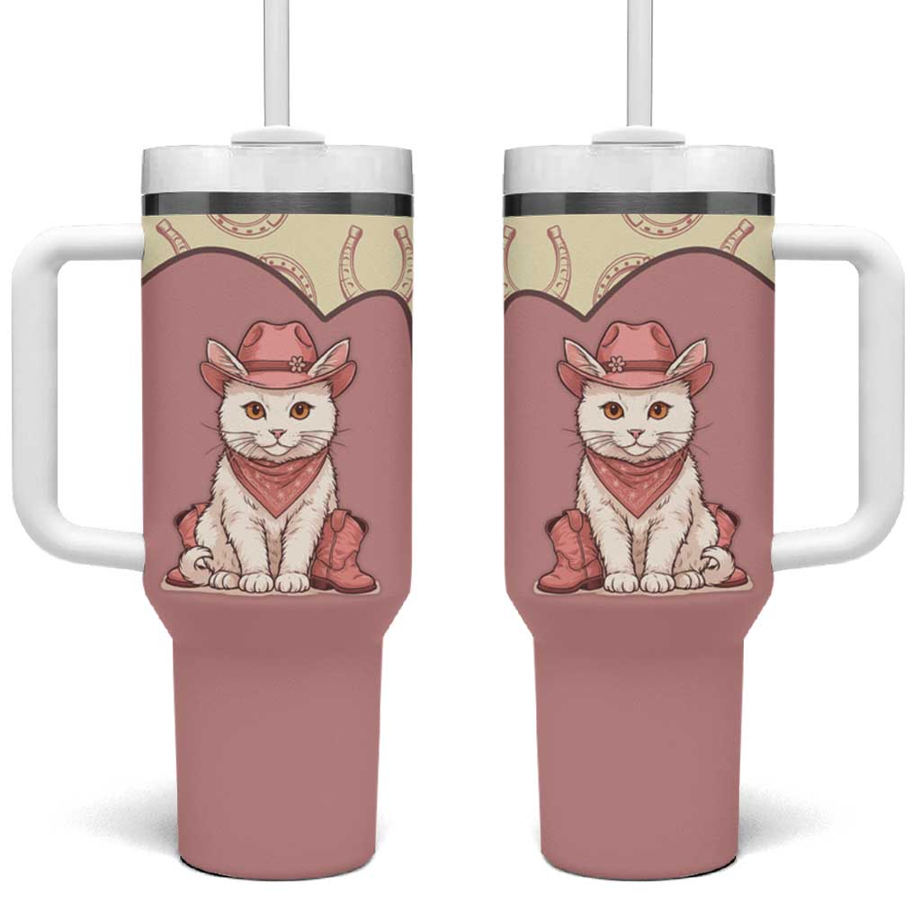 Cowcat Tumbler With Handle Cowboy Cat Meowdy Retro Western Yoke Pink - Wonder Print Shop