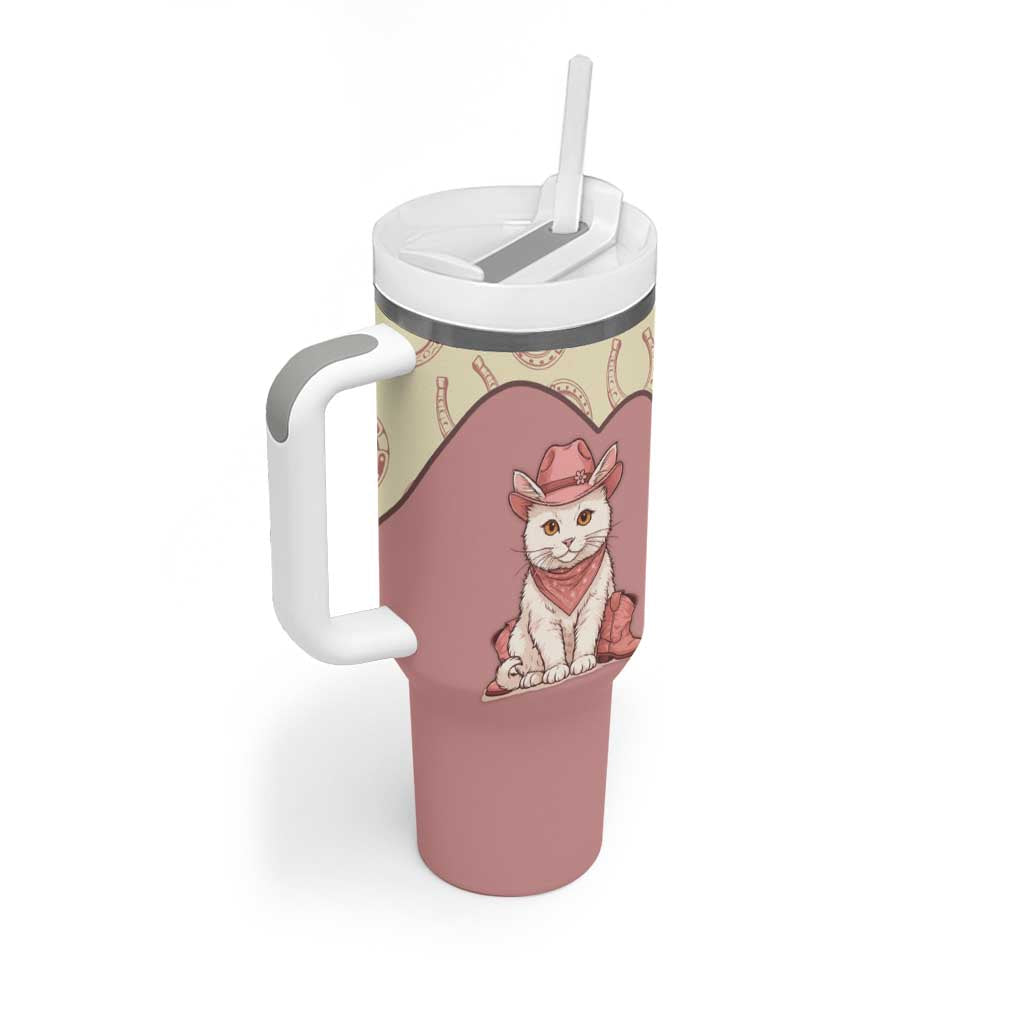 Cowcat Tumbler With Handle Cowboy Cat Meowdy Retro Western Yoke Pink - Wonder Print Shop
