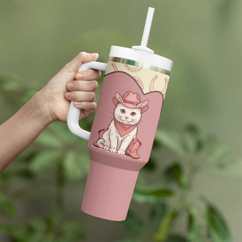 Cowcat Tumbler With Handle Cowboy Cat Meowdy Retro Western Yoke Pink - Wonder Print Shop