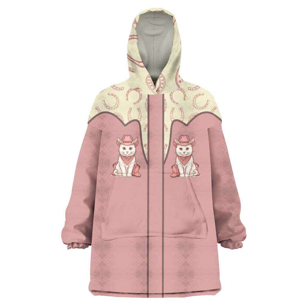 Cowcat Wearable Blanket Hoodie Cowboy Cat Meowdy Retro Western Yoke Pink - Wonder Print Shop