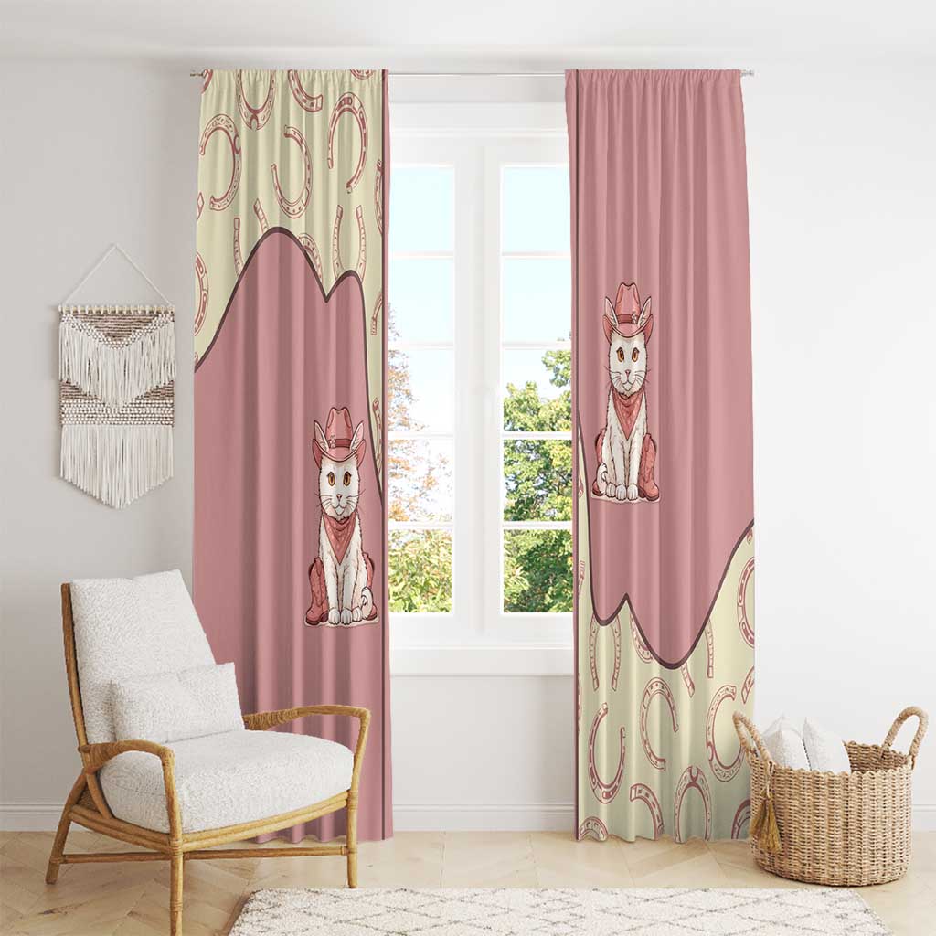 Cowcat Window Curtain Cowboy Cat Meowdy Retro Western Yoke Pink - Wonder Print Shop