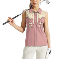 Cowcat Women Sleeveless Polo Shirt Cowboy Cat Meowdy Retro Western Yoke Pink - Wonder Print Shop