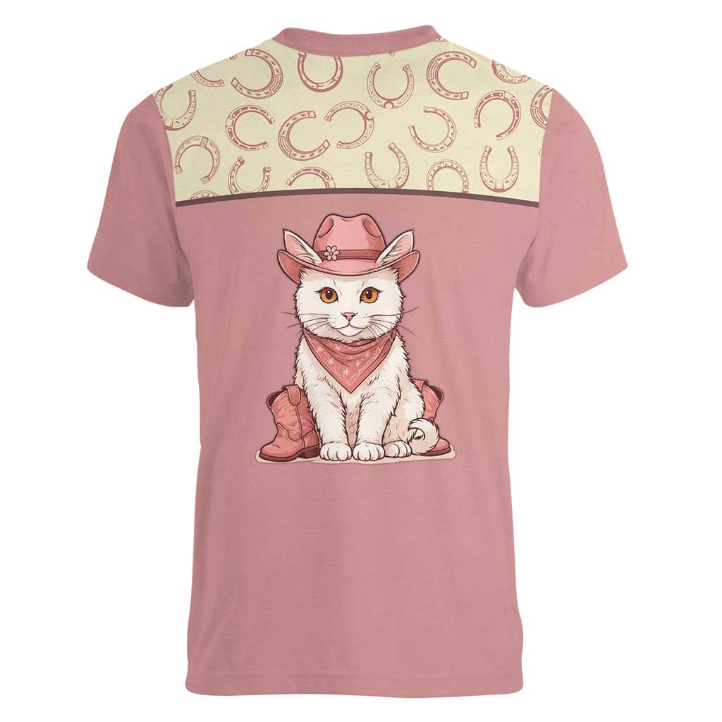 Cowcat Women V-Neck T-Shirt Cowboy Cat Meowdy Retro Western Yoke Pink - Wonder Print Shop