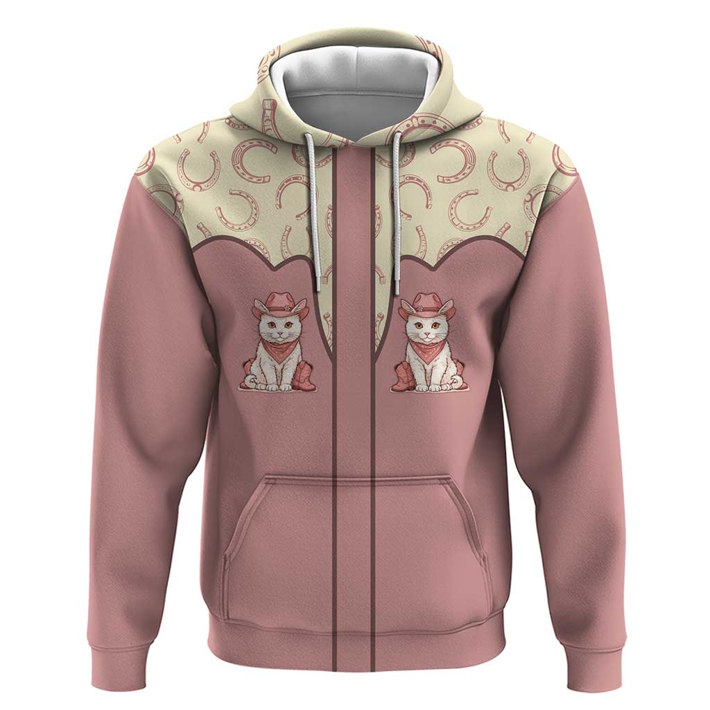 Cowcat Zip Hoodie Cowboy Cat Meowdy Retro Western Yoke Pink - Wonder Print Shop