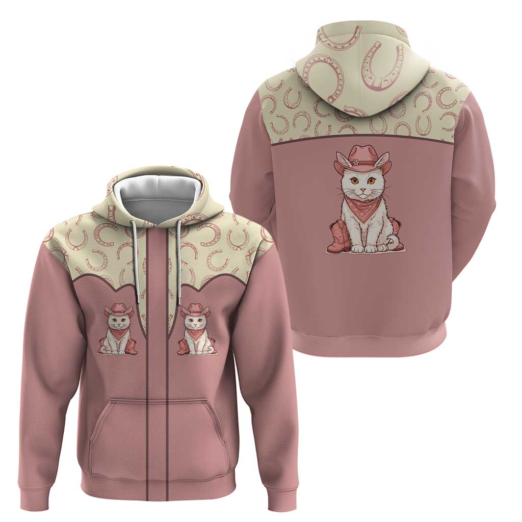Cowcat Zip Hoodie Cowboy Cat Meowdy Retro Western Yoke Pink - Wonder Print Shop