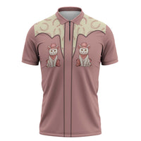 Cowcat Zipper Polo Shirt Cowboy Cat Meowdy Retro Western Yoke Pink - Wonder Print Shop