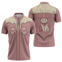 Cowcat Zipper Polo Shirt Cowboy Cat Meowdy Retro Western Yoke Pink - Wonder Print Shop