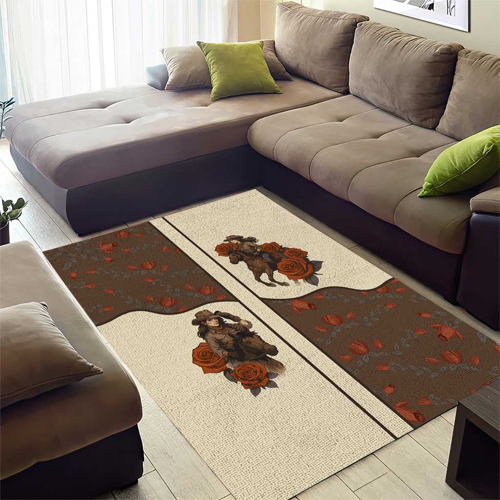 Cowgirl Area Rug Rose Retro Western Yoke - Wonder Print Shop