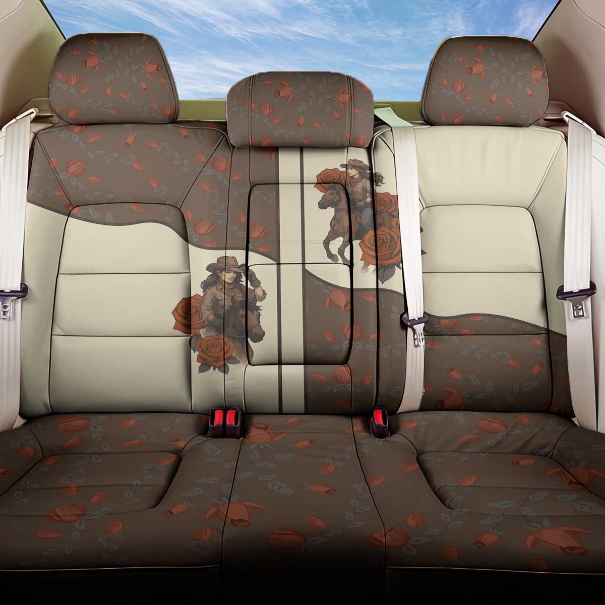 Cowgirl Back Car Seat Cover Rose Retro Western Yoke - Wonder Print Shop
