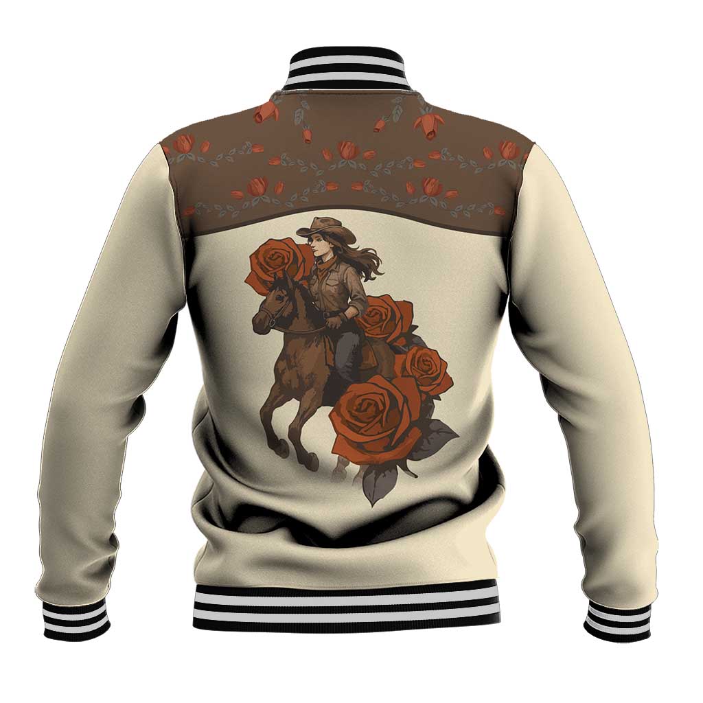 Cowgirl Baseball Jacket Rose Retro Western Yoke - Wonder Print Shop