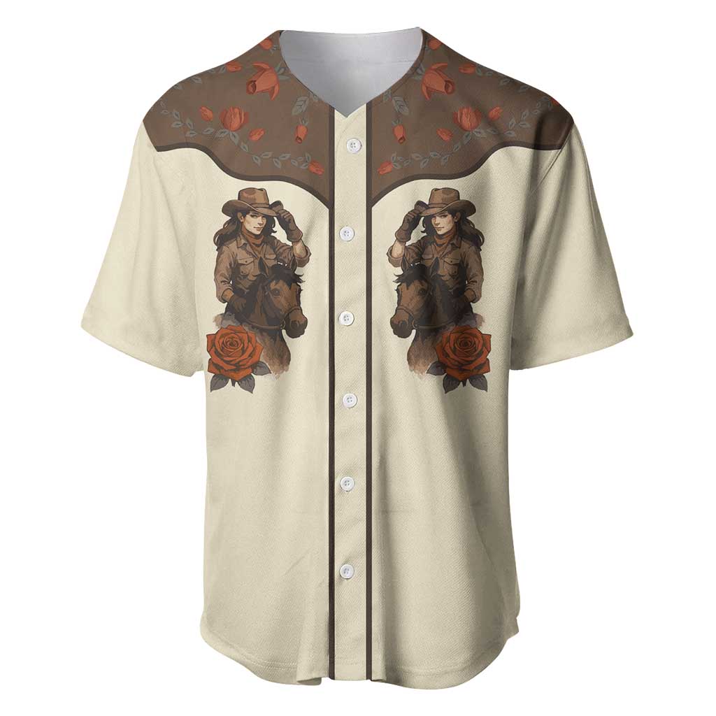 Cowgirl Baseball Jersey Rose Retro Western Yoke - Wonder Print Shop