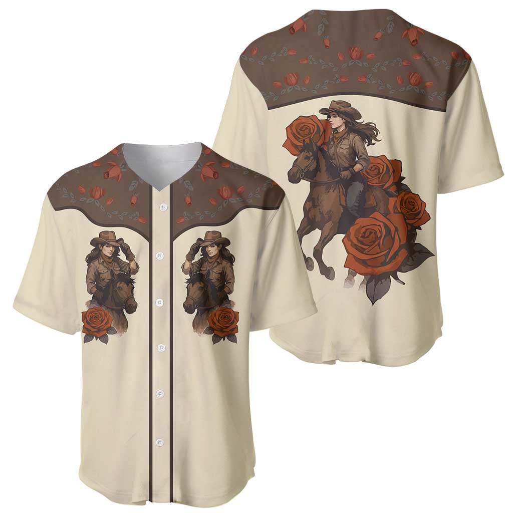 Cowgirl Baseball Jersey Rose Retro Western Yoke - Wonder Print Shop