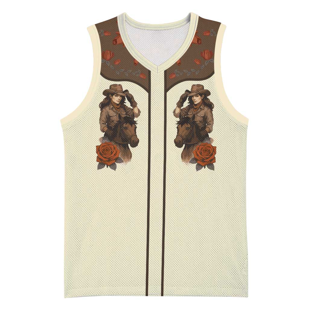 Cowgirl Basketball Jersey Rose Retro Western Yoke - Wonder Print Shop