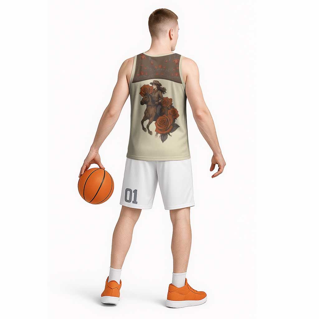 Cowgirl Basketball Jersey Rose Retro Western Yoke - Wonder Print Shop