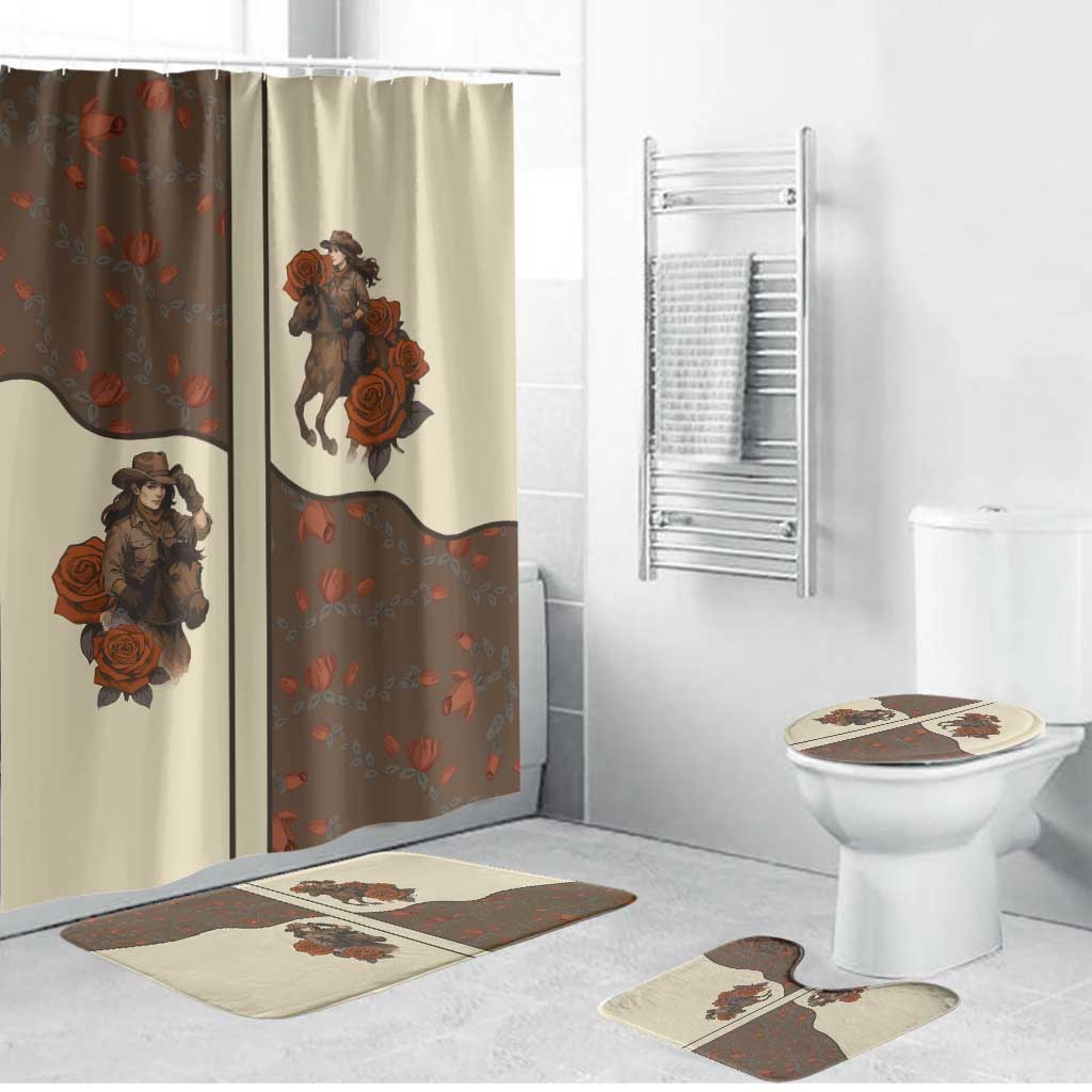 Cowgirl Bathroom Set Rose Retro Western Yoke - Wonder Print Shop
