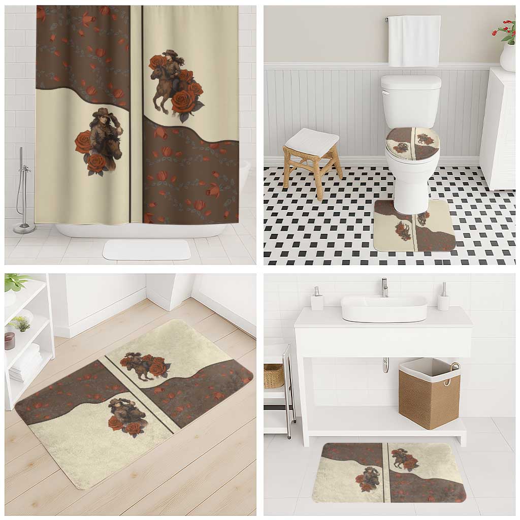 Cowgirl Bathroom Set Rose Retro Western Yoke - Wonder Print Shop