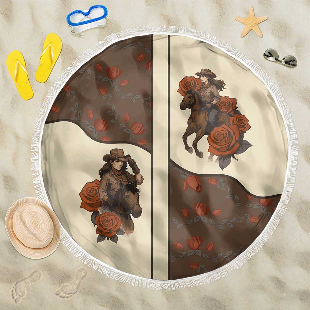 Cowgirl Beach Blanket Rose Retro Western Yoke - Wonder Print Shop