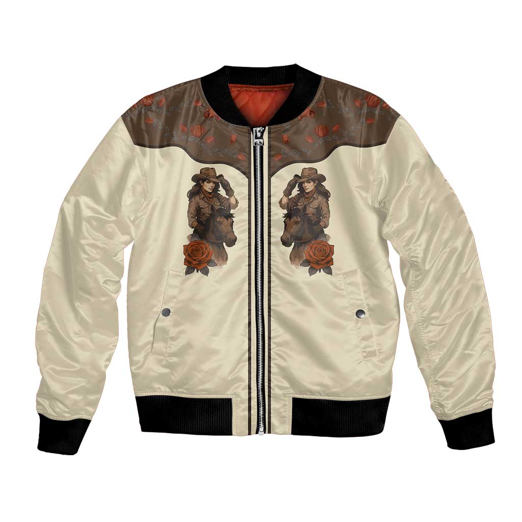 Cowgirl Bomber Jacket Rose Retro Western Yoke - Wonder Print Shop