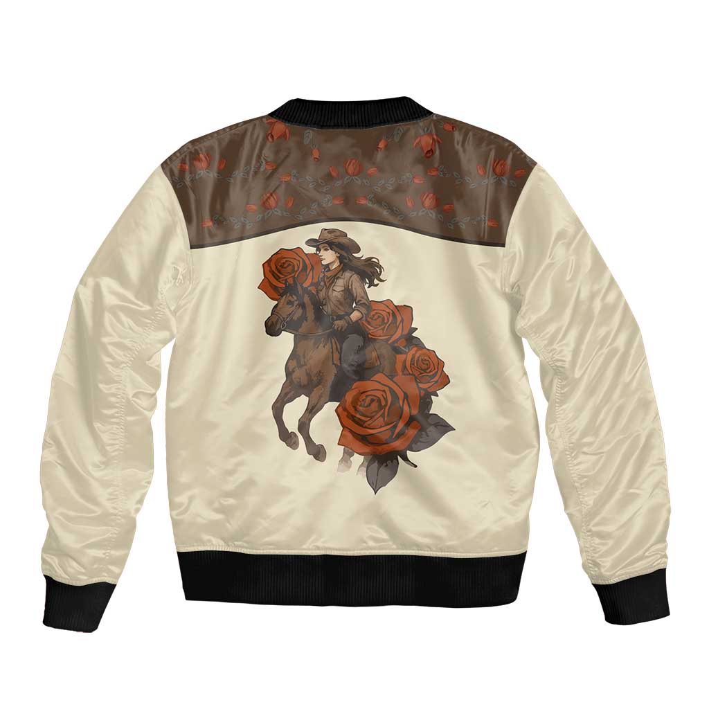 Cowgirl Bomber Jacket Rose Retro Western Yoke - Wonder Print Shop