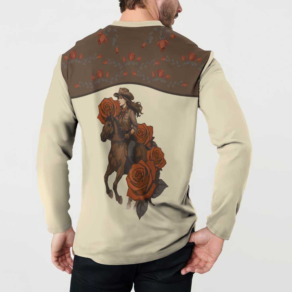 Cowgirl Button Sweatshirt Rose Retro Western Yoke - Wonder Print Shop