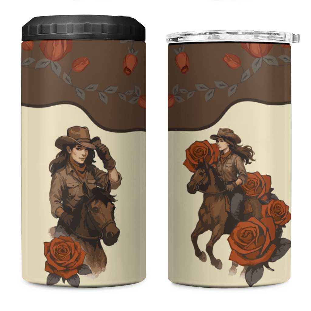Cowgirl 4 in 1 Can Cooler Tumbler Rose Retro Western Yoke - Wonder Print Shop