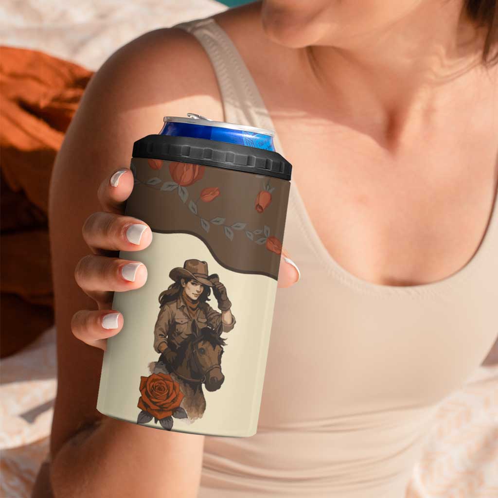 Cowgirl 4 in 1 Can Cooler Tumbler Rose Retro Western Yoke - Wonder Print Shop