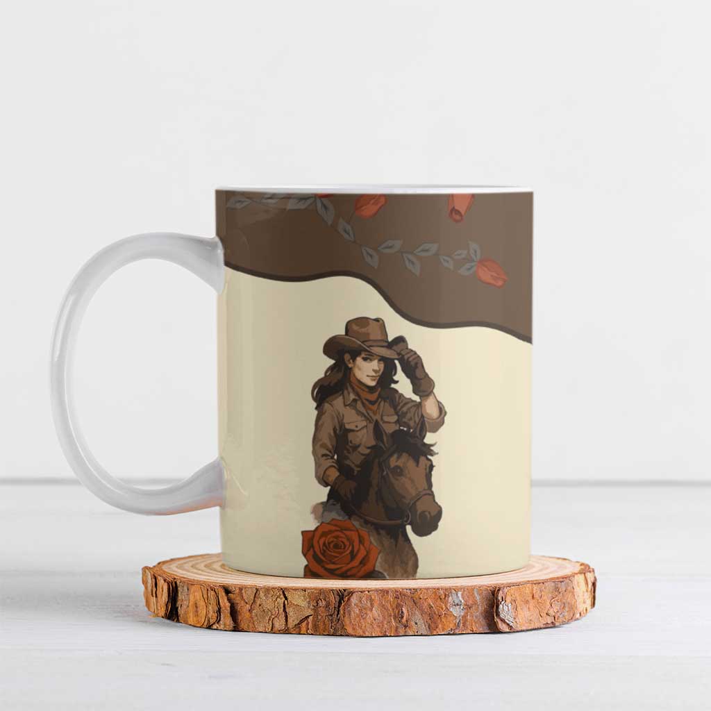 Cowgirl Ceramic Mug Rose Retro Western Yoke - Wonder Print Shop