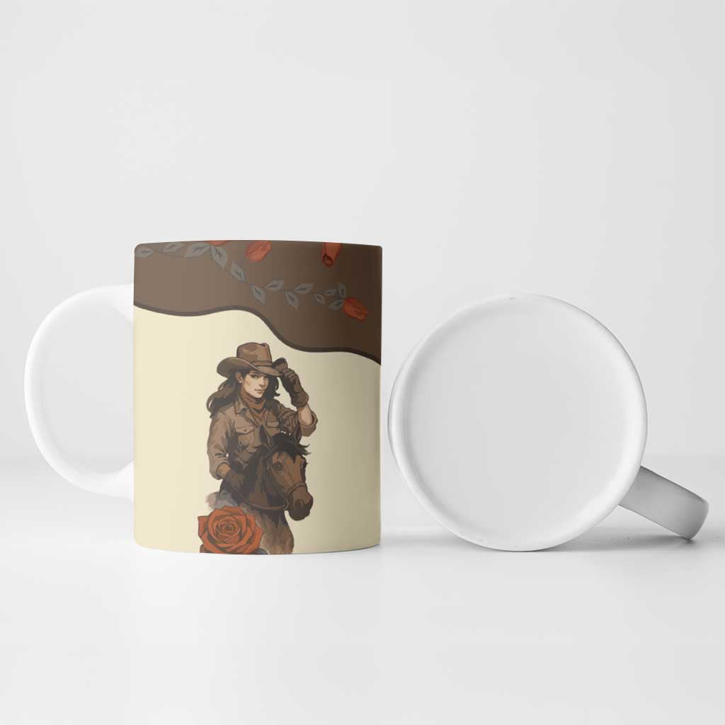 Cowgirl Ceramic Mug Rose Retro Western Yoke - Wonder Print Shop