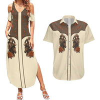 Cowgirl Couples Matching Summer Maxi Dress and Hawaiian Shirt Rose Retro Western Yoke - Wonder Print Shop