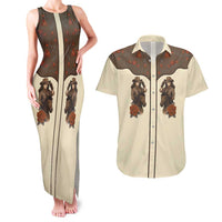 Cowgirl Couples Matching Tank Maxi Dress and Hawaiian Shirt Rose Retro Western Yoke - Wonder Print Shop