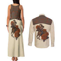 Cowgirl Couples Matching Tank Maxi Dress and Long Sleeve Button Shirt Rose Retro Western Yoke - Wonder Print Shop