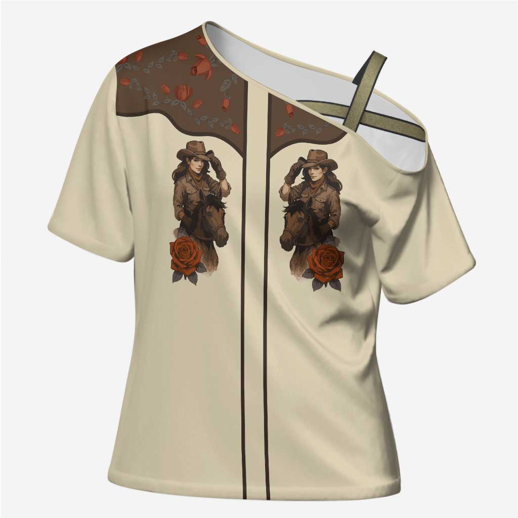 Cowgirl Cross Shoulder Shirt Rose Retro Western Yoke - Wonder Print Shop